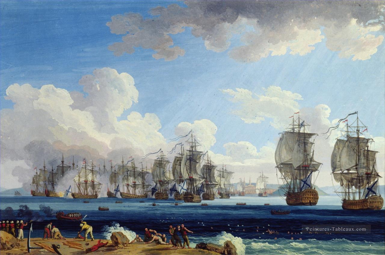 Jacob Philipp Hackert Die Schlacht von Cesme 1770 Batailles navales Peintures à l'huile